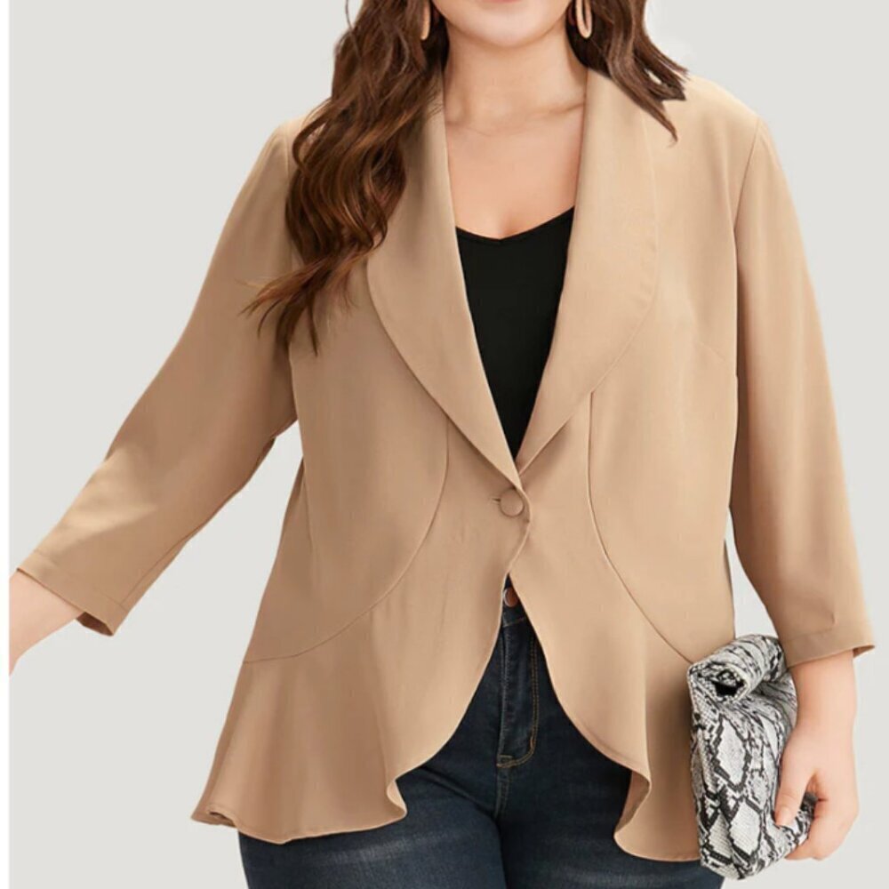 BloomChic Plain Lapel Collar Button Up Ruffle Trim Blazer Size L us 12